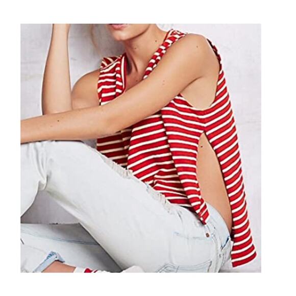 New FREE PEOPLE Women's Tank Size XS Madness Striped Muscle Tank Oversized - Picture 3 of 7